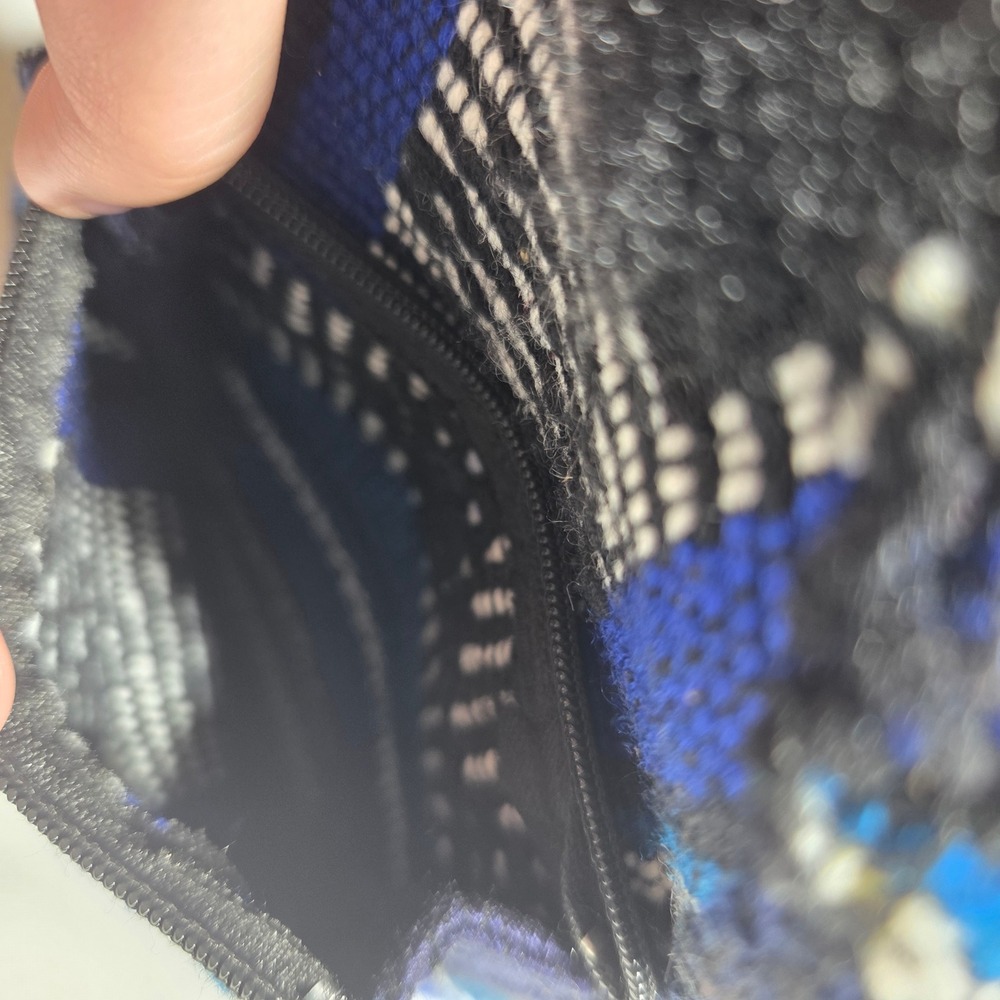 Boho Handwoven Mini Backpack Blue Striped Woven Festival Small Rucksack Bag - Picture 5 of 8